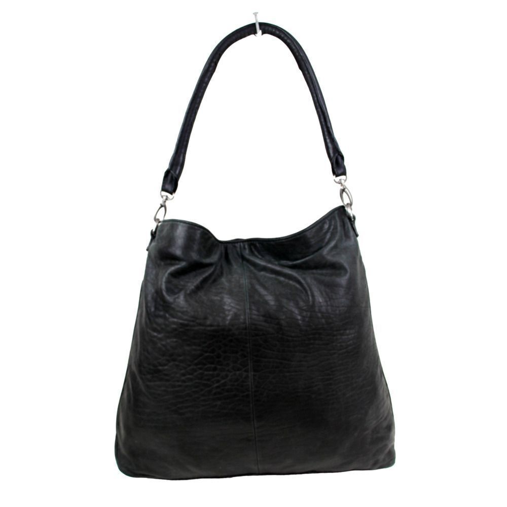 ROOMY J.JILL CRINKLE ASH BLACK GENUINE LEATHER HOBO SHOULDER BAG TOTE PURSE